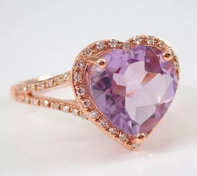 2.50Ct Heart Cut Lab-Created Amethyst Halo Engagement Ring 14K Rose Gold Plated