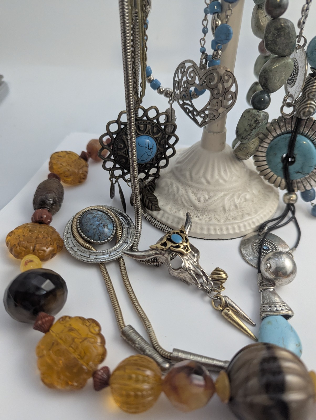 Vtg Mod Faux Turquoise Amber Tribal Jewelry lot 9 Pc Some Real Gems