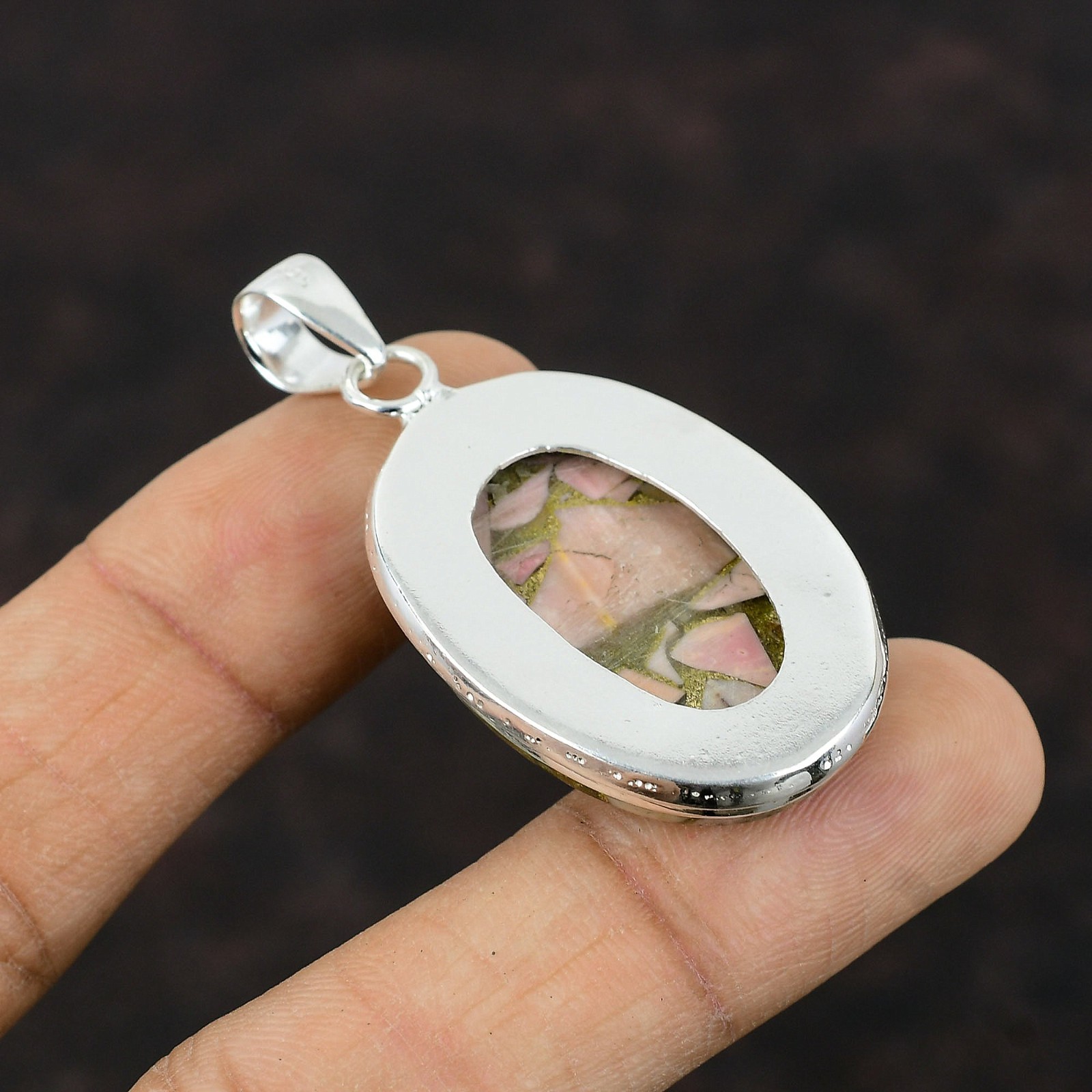 Valentines Deal Oval Copper Pink Opal Stone Wife New Pendant 925 Sterling Silver
