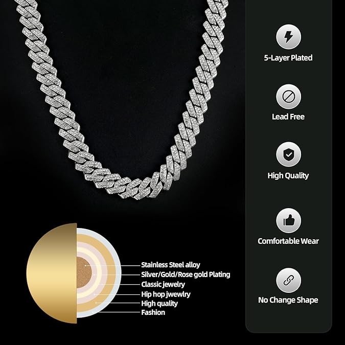 Cadenas de Titanium en Plata 925 Para Hombre Mujer Unisex Cadena Cubana Joyería