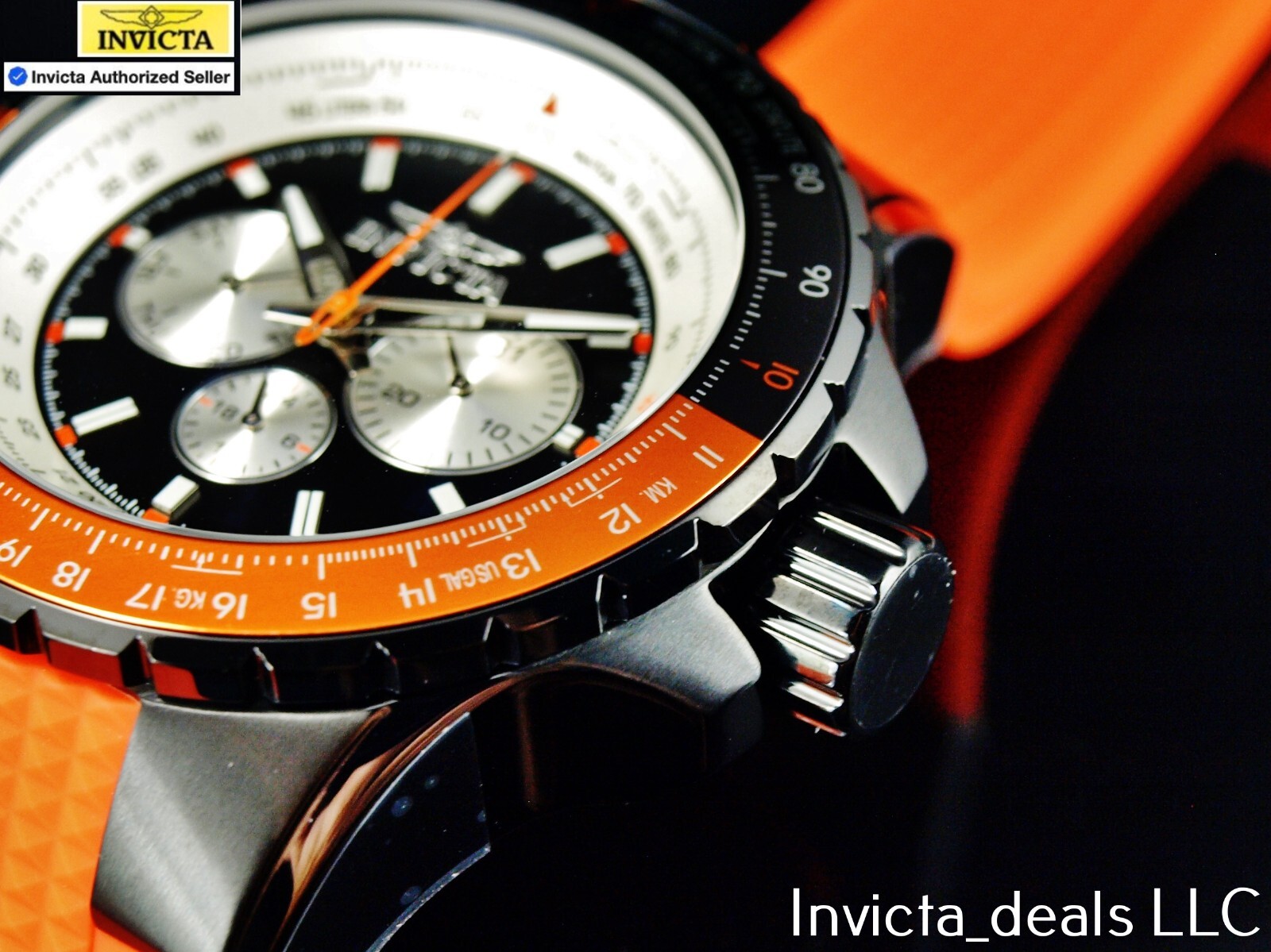 Invicta Men’s 50mm AVIATOR NAUTICAL Series Quartz BLACK DIAL Orange Tone SS Watc
