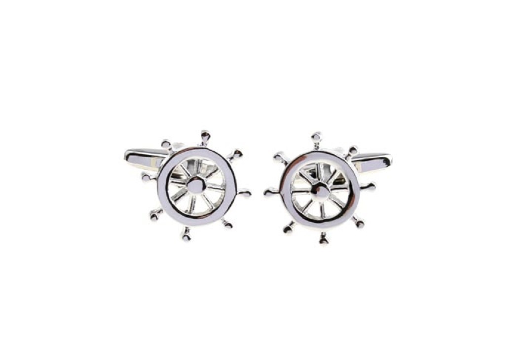Ship Wheel Pair Cufflinks Silver Yacht Wedding Fancy Gift Box & Polishing Cloth
