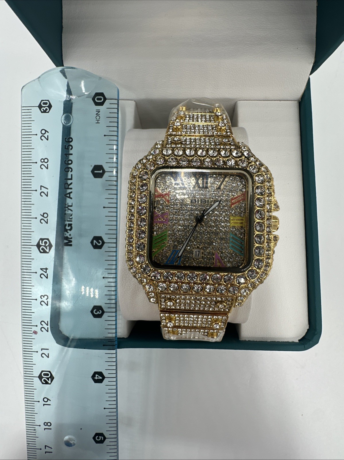 BIBI Men’s Blinged Out Luxury Fashion Watch, Rainbow Roman Numerals , New