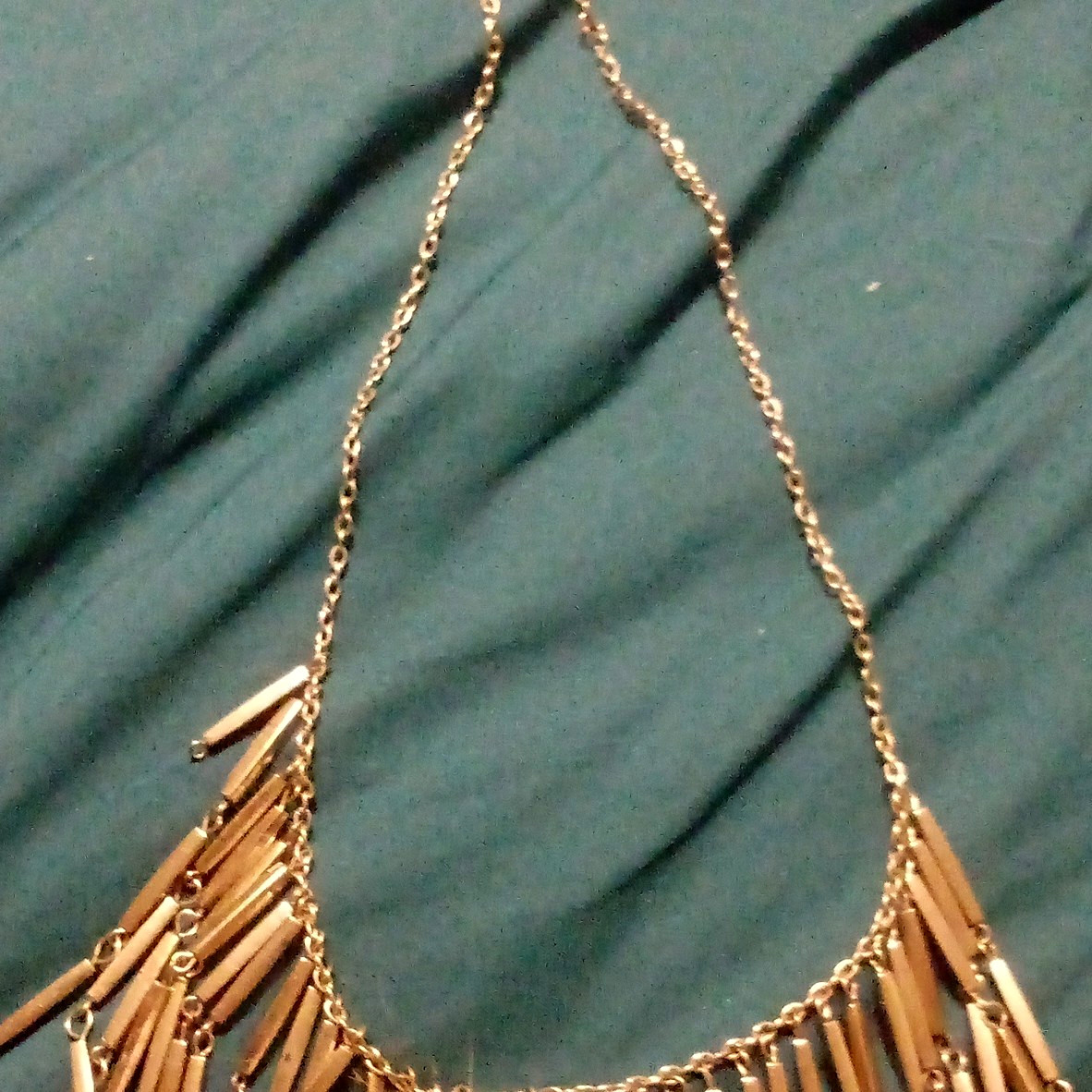 Gold Tone Metal Cable Chain Fringe Bib Statement Necklace, No Stone