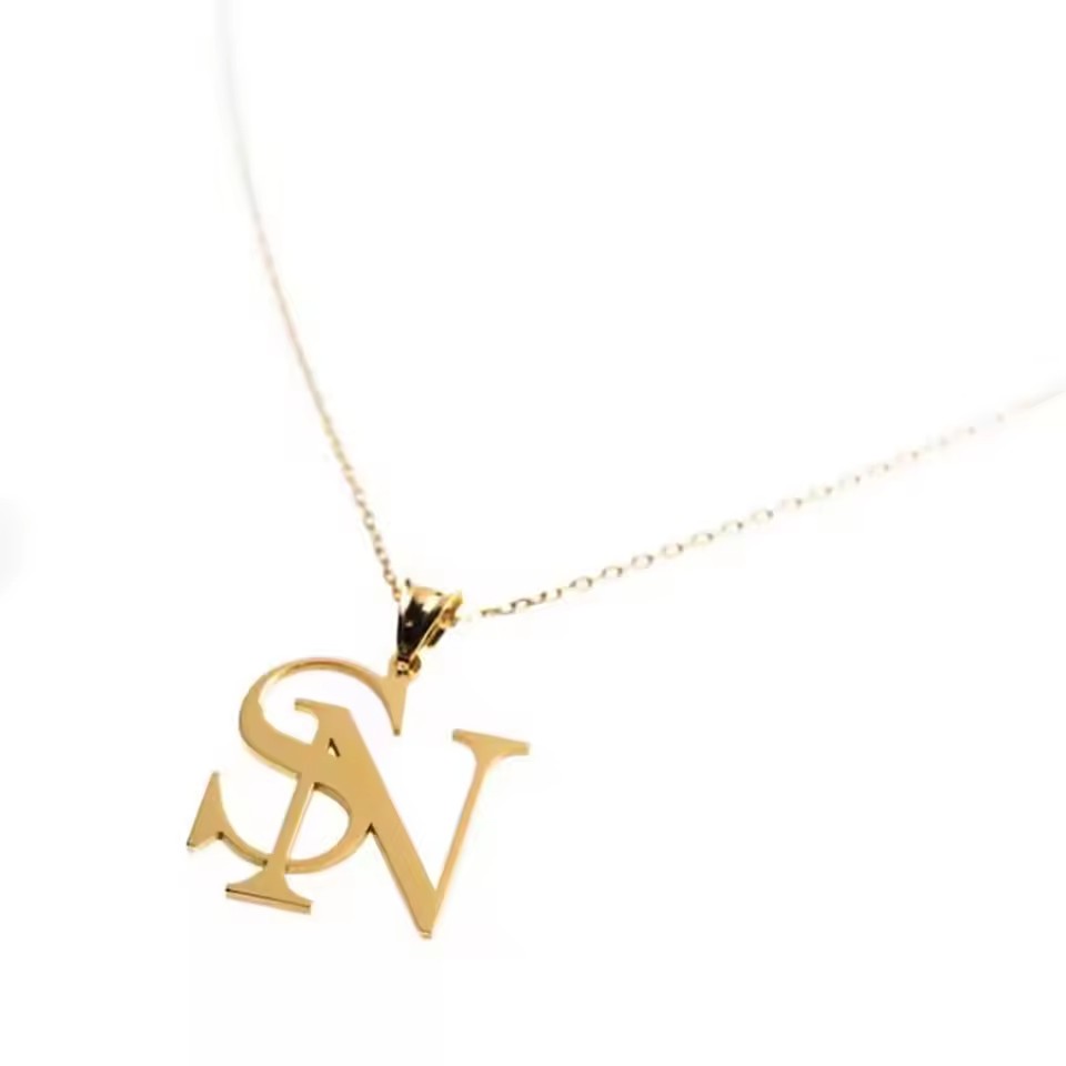 Custom Initials Name Pendant Two Letters Necklace Jewelry Link Chain Choker Gold