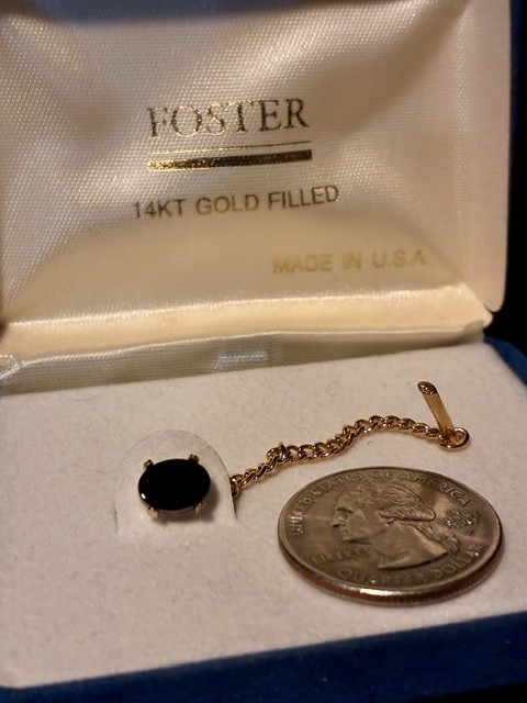 Vintage Foster Black Onyx Tie Pin Tack With Box New Old Stock Gold Filled