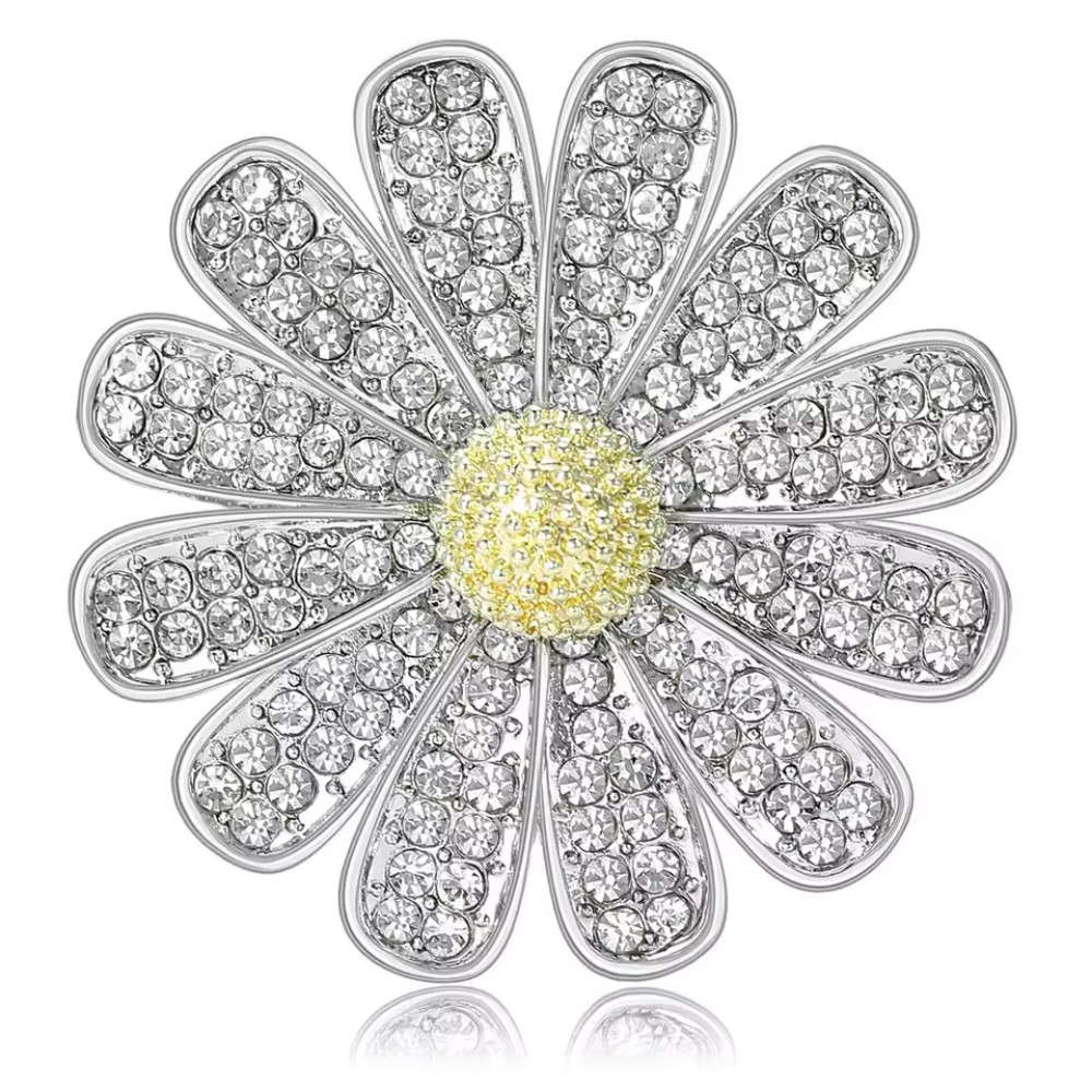 Sunflower Brooch Rhinestone Crystal Silver Daisy Flower Pin Jewelry Summer Gift