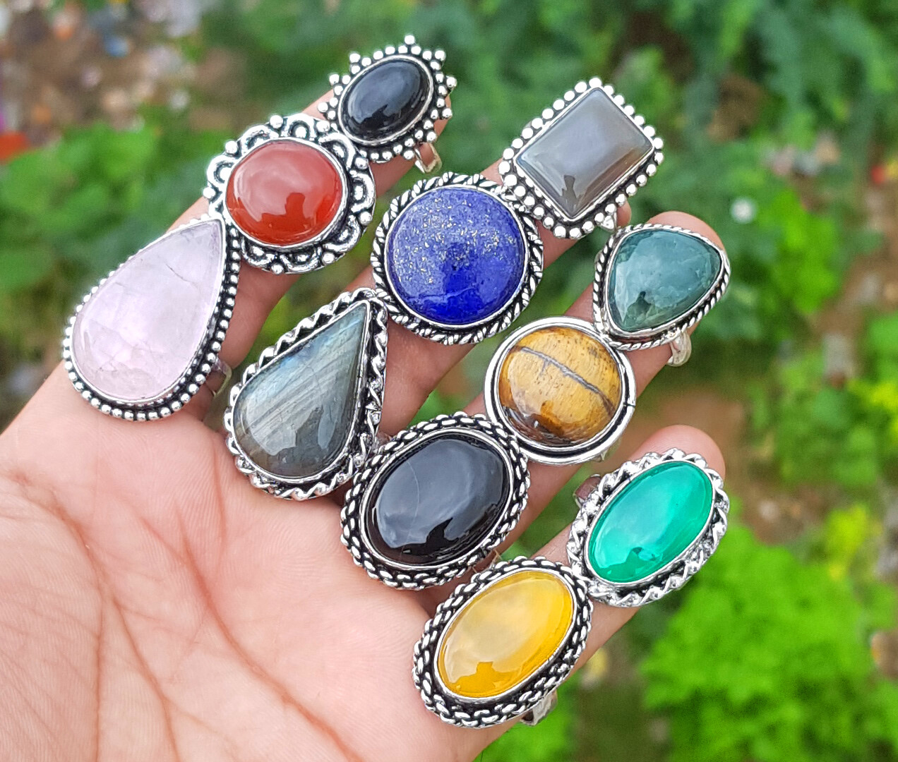 Assorted Gemstone Silver Plated Handmade Ring For Women