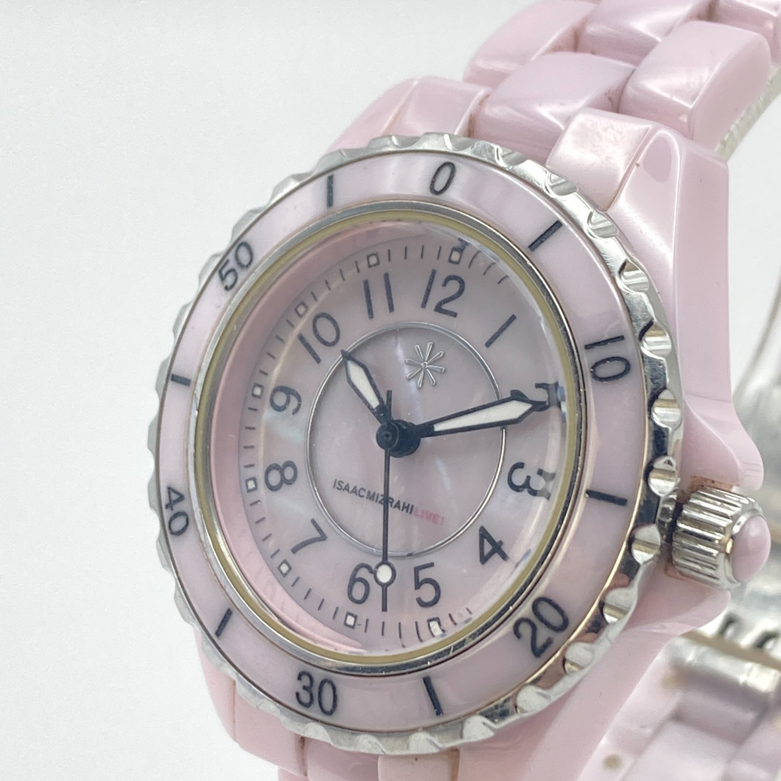 Isaac Mizrahi Live Women’s Watch 35mm Pink MOP Ceramic WR 30M New Battery 7.25″