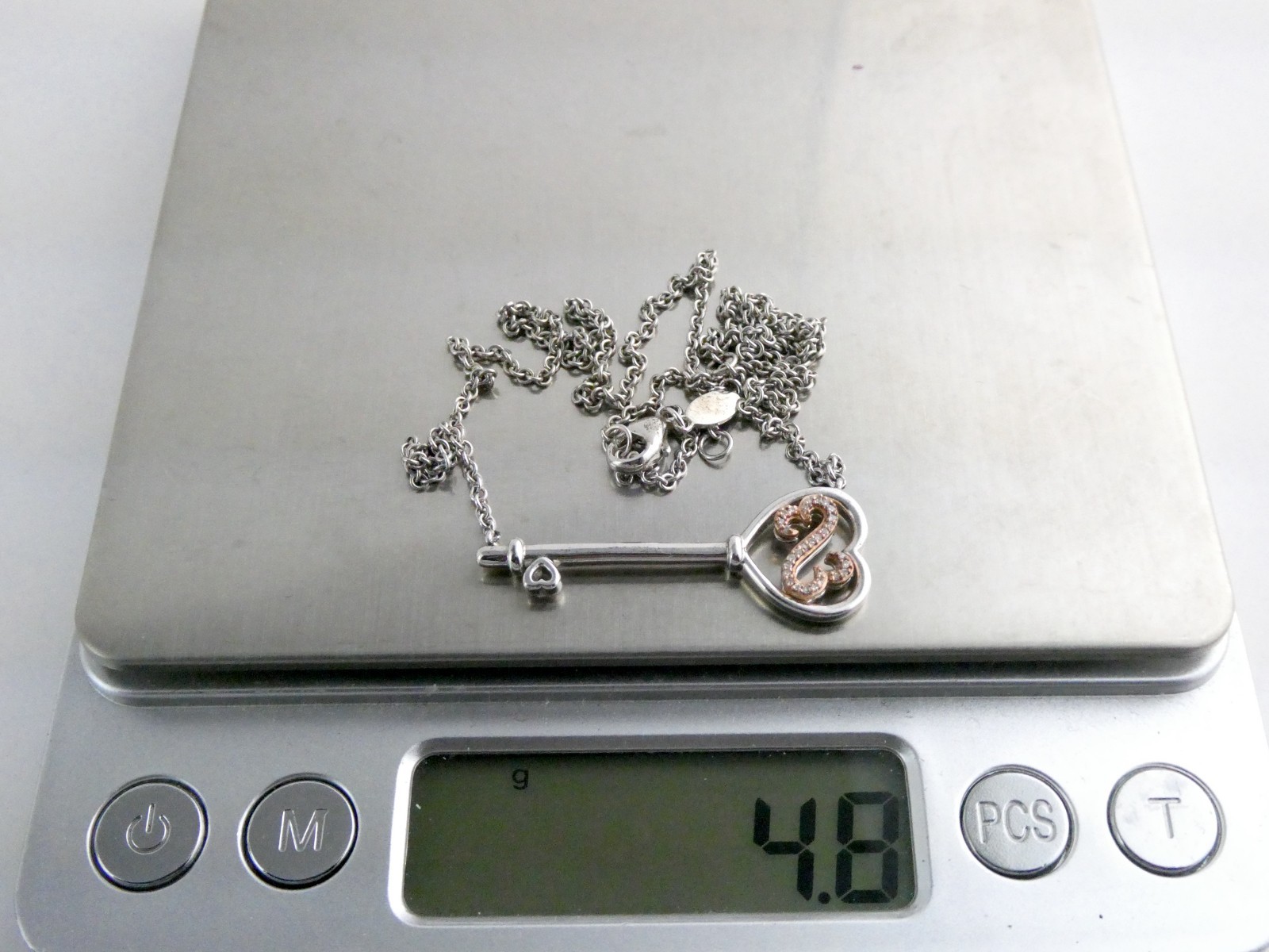 Jane Seymour Open Heart Sterling Silver 10k Natural Diamond Key Pendant Necklace