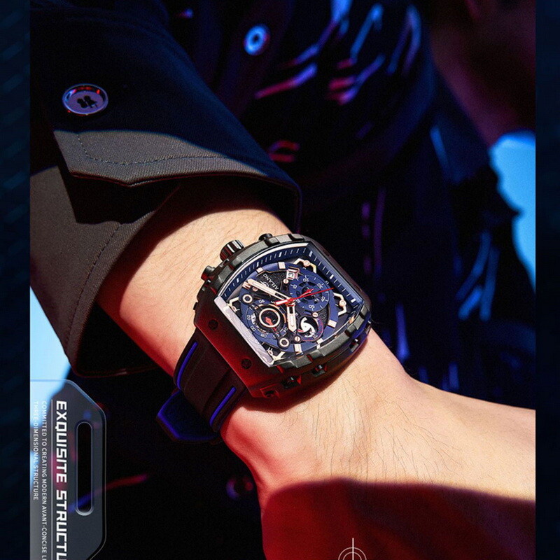 AILANG Men’s Tonneau Calendar Luminous Chronograph Automatic Mechanical Watch
