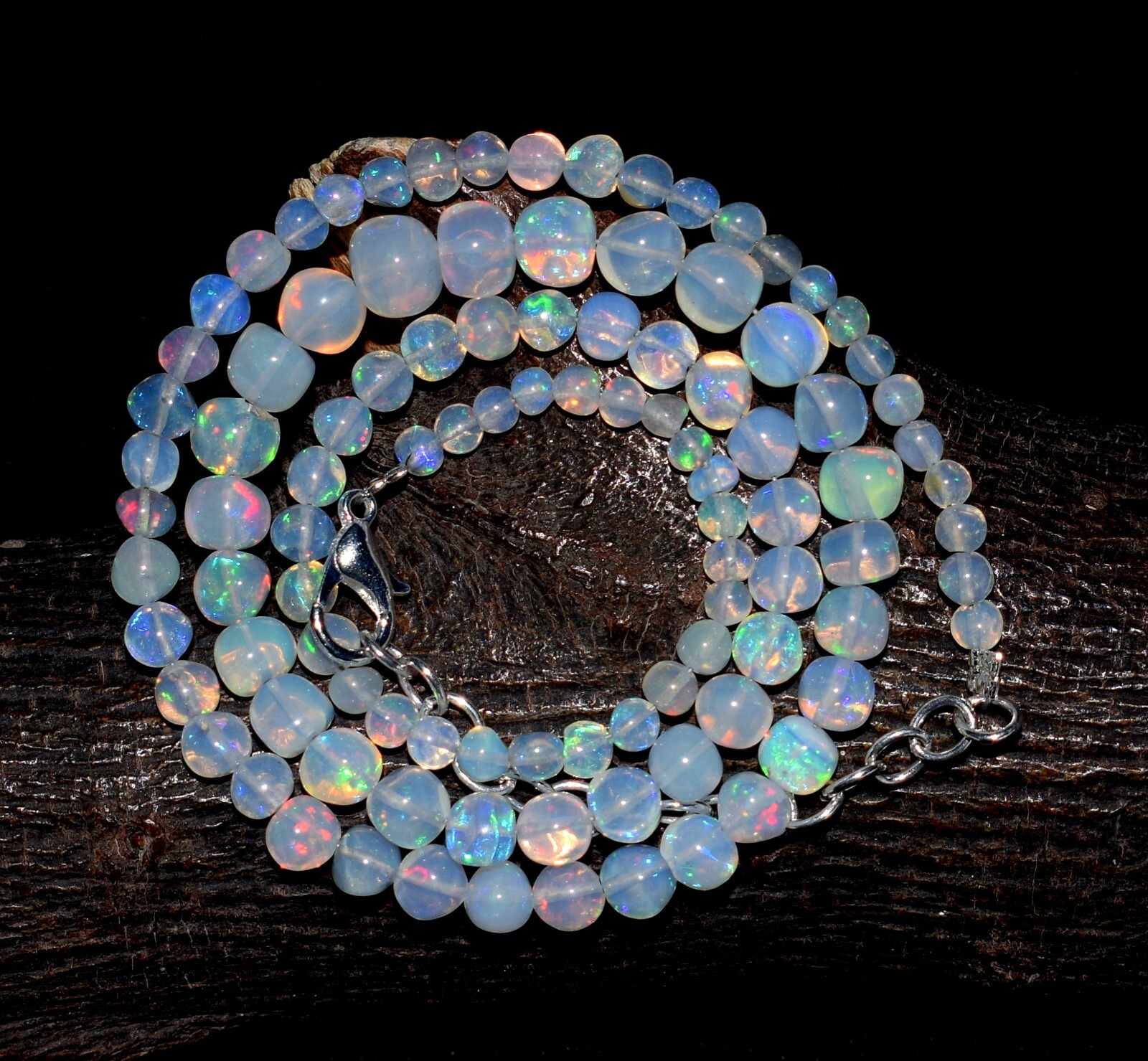 16″Natural Ethiopian Opal Wello Fire Opal Gemstone Beads Necklace Jewelry F3911