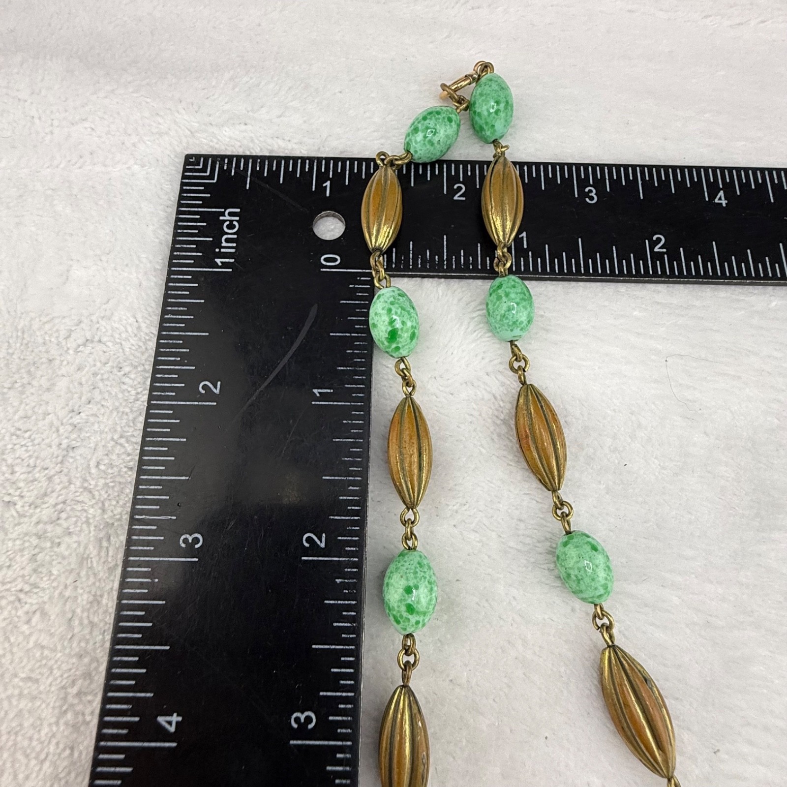 Vintage Polished Stone Dragon Necklace Gold Tone Asian 17”