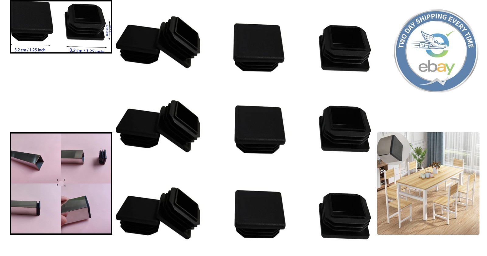 High-Quality 1.25 Inch Square Tube End Caps – 12 Pack for Optimal Furniture Care