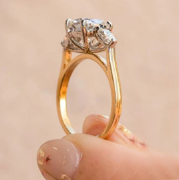 10K Solid Two Tone Gold 2.00 Ct Colorless Cushion Cut Moissanite Engagement Ring