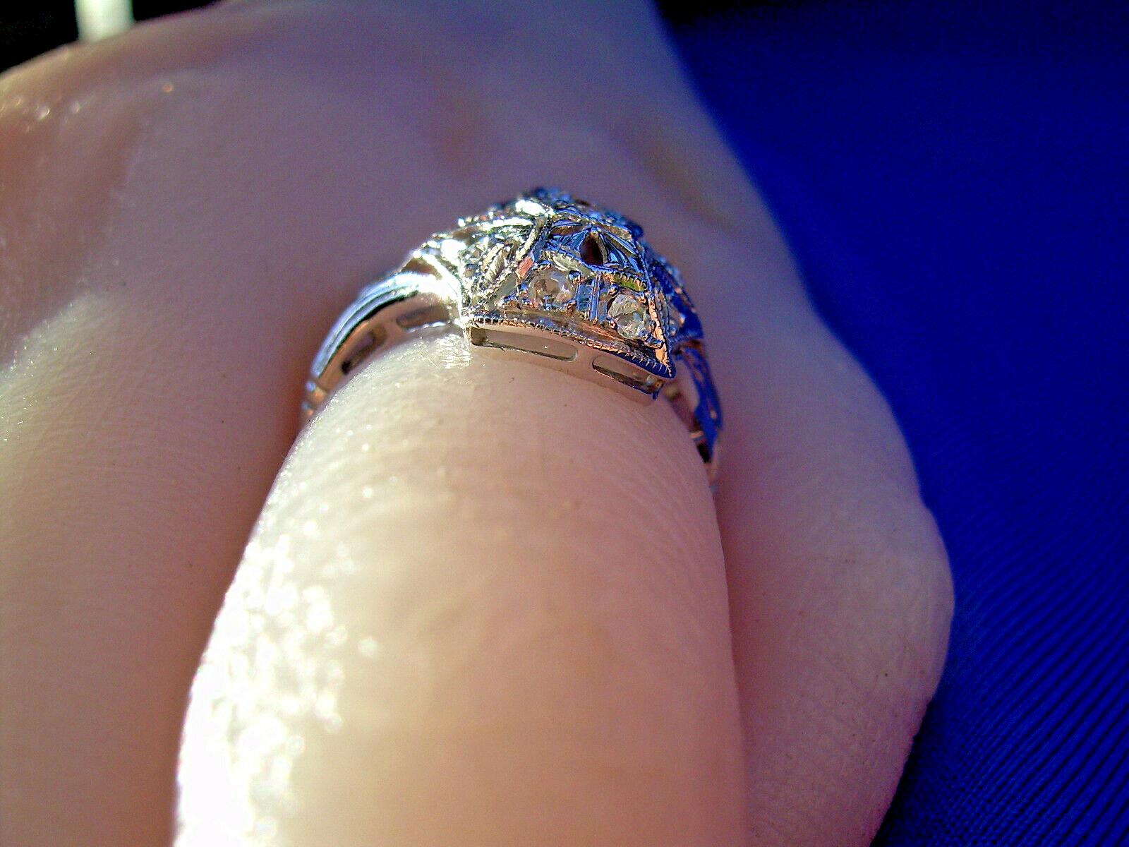 Originbal EARTH MINED DIAMOND ART Deco Engagement Ring Antique PLATINUM Filigree