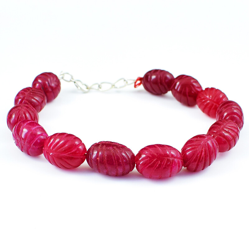 190.00 Cts Earth Mined 8 Inches Long Oval Shape Red Ruby Beads Bracelet NK 01E99