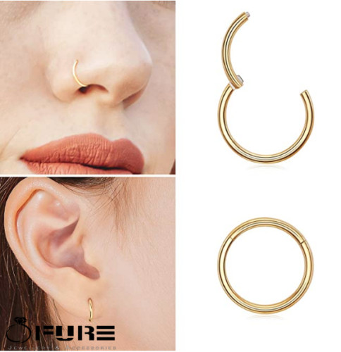 18G 14K Stamped Real Solid Yellow Gold Hinged Clicker Septum Nose Hoop Earrings