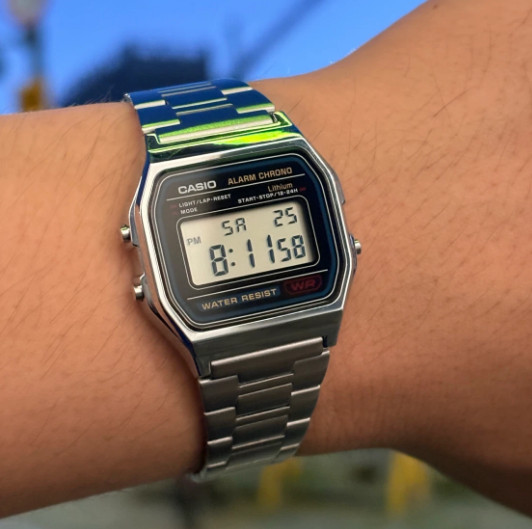 Casio A158WA-1, 7 Year Battery Classic Chronograph Watch, Alarm, Date, NEW