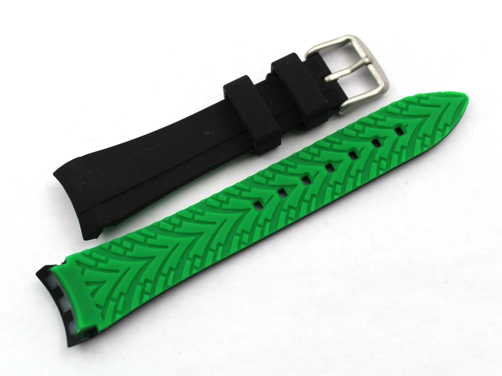 Black/Green Silicone Strap 20/18mm Steel Buckle Parts Sports Watches