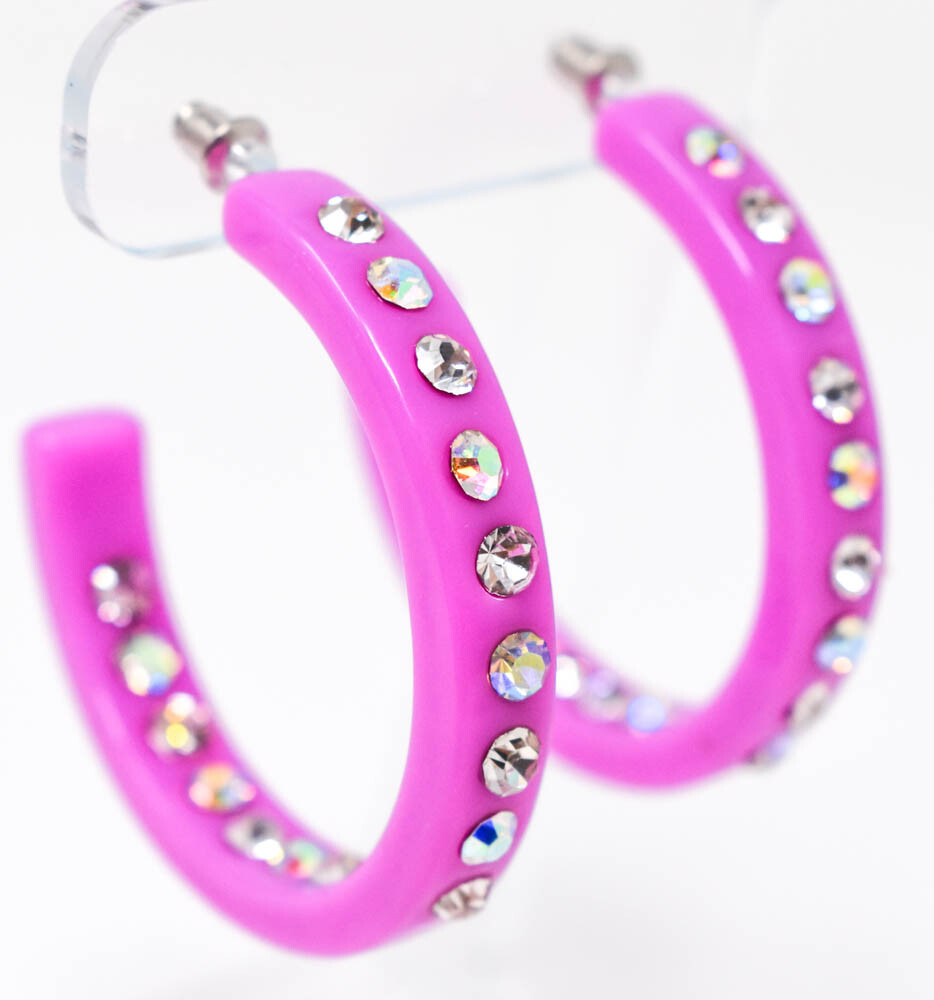 2″ LAVANDER HOOPS AB/CLEAR (INNER & OUTER) RHINESTONES LADIES FASHION EARRINGS