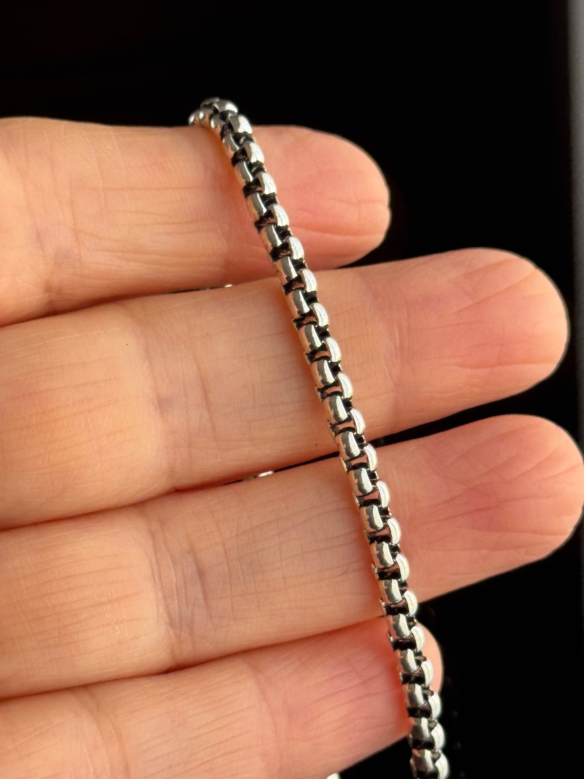 925 Sterling Silver Oxidized Round Box Chain (3.7mm Heavy )