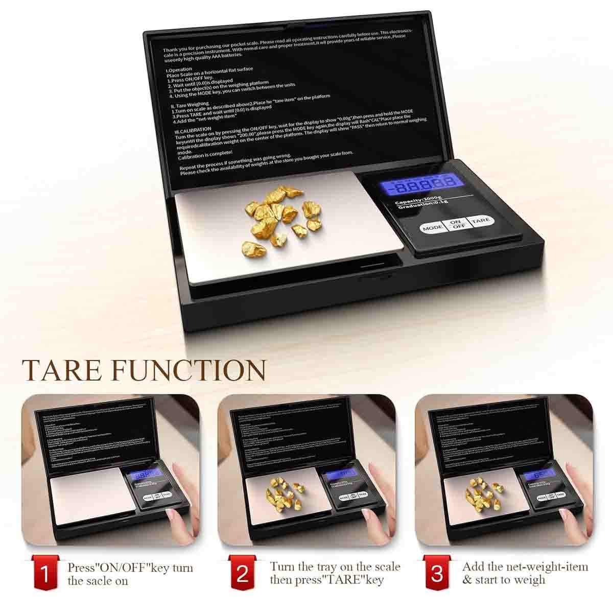 Digital Pocket Gram Scale 1000g x 0.1g, for Food, Jewelry, Grains, Tare Function