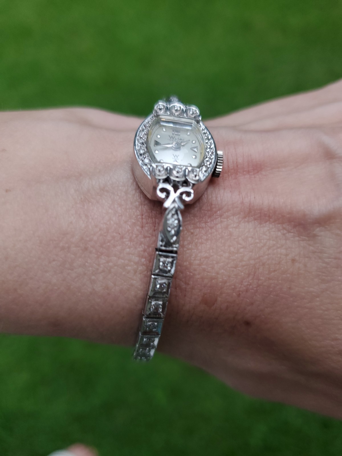 Vintage Wyler Incaflex 14K White Gold Diamond Ladies Cocktail Watch 5.8ct