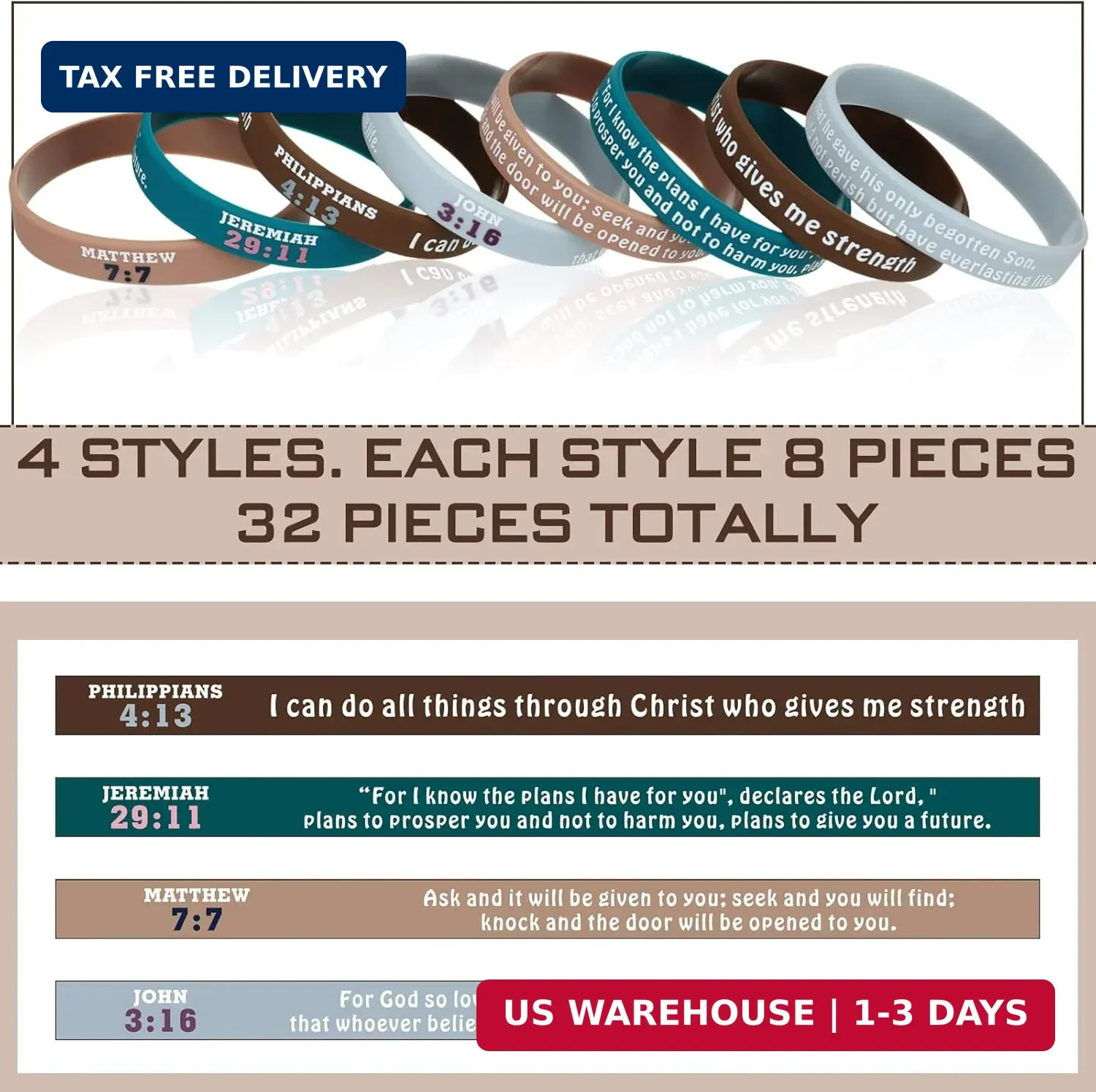 32 Pcs Bible Verse Bracelets Christian Scripture Silicone Wristbands Religious J