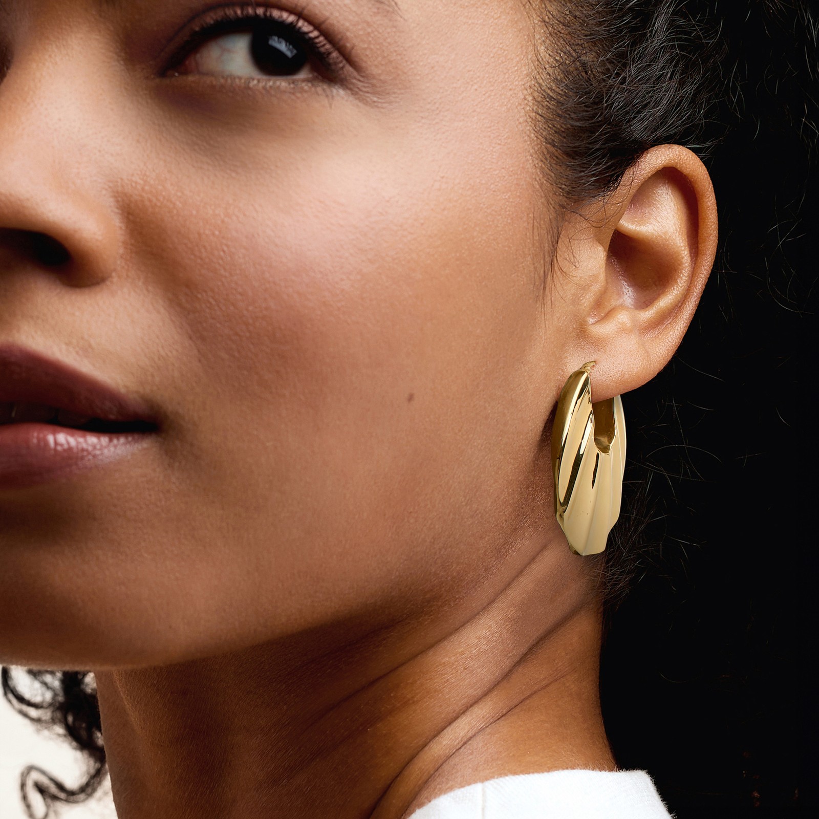 Ross-Simons Italian 18kt Yellow Gold Ribbed Hoop Earrings. 1 5/8 inches