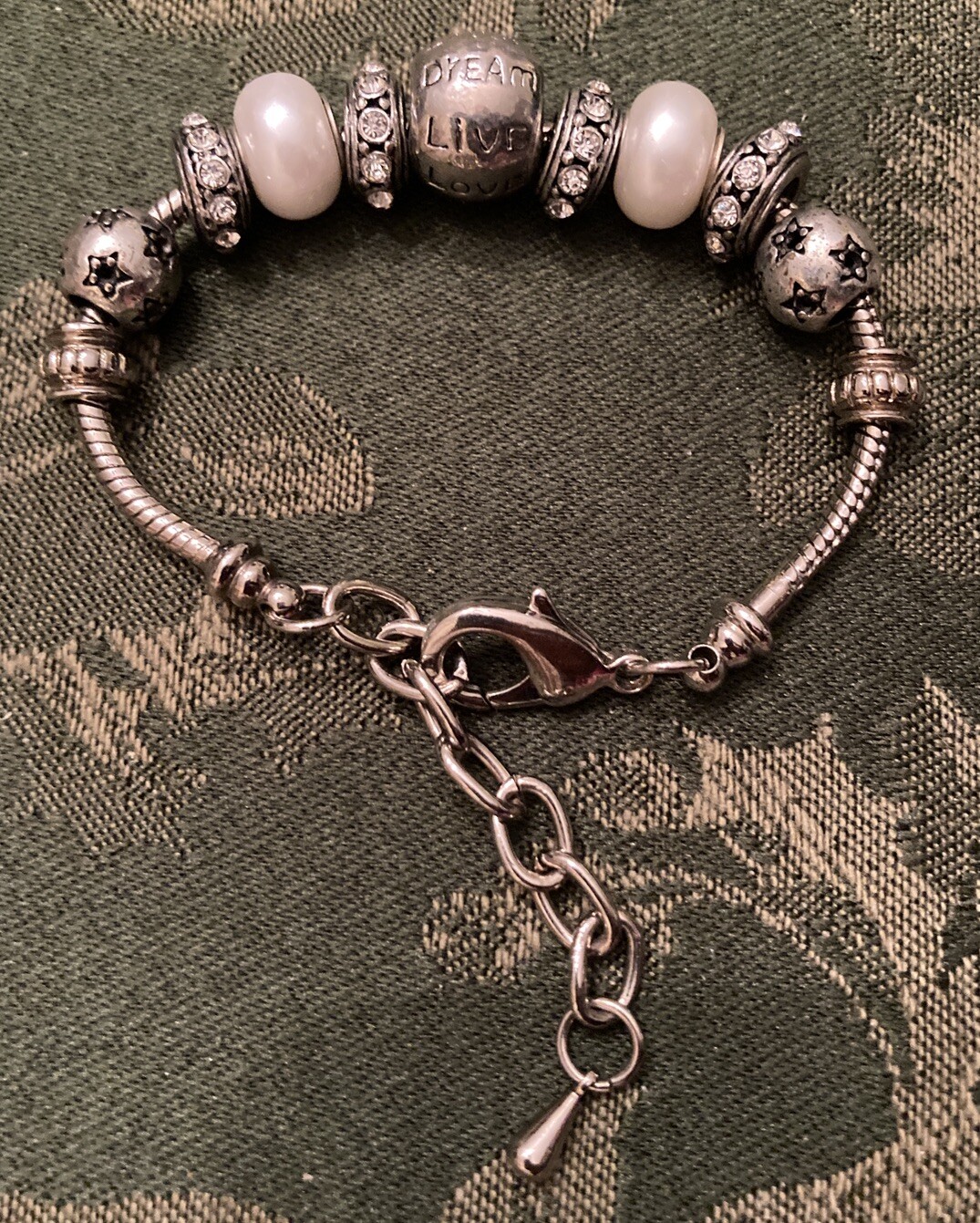 Bella Perlina Live Love Laugh Dream Charm Bracelet Silver Tone Rhinestone Spacer