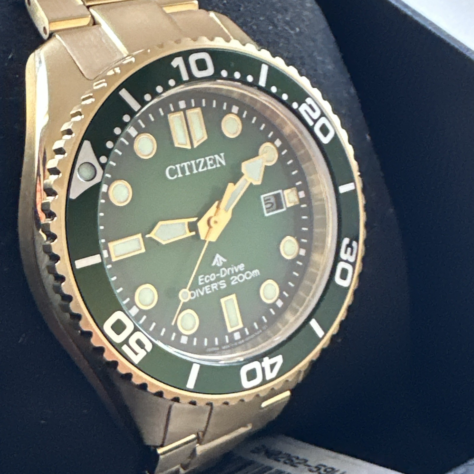 Citizen ProMaster Dive Timepiece Green Dial Gold Stainless Mens Watch BN0262-59W