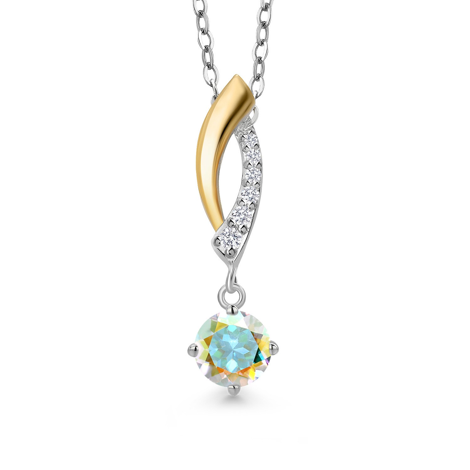 925 Silver and 10K Yellow Gold Mercury Mist Mystic Topaz and Lab Grown Diamond