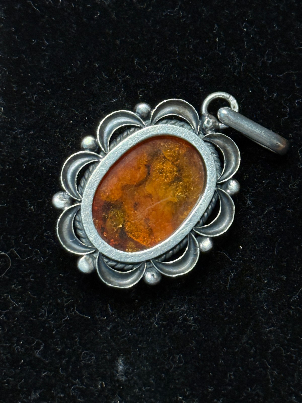 Vintage Polish G925 Sterling Silver Cognac Baltic Amber Pendant Gdansk Hallmark