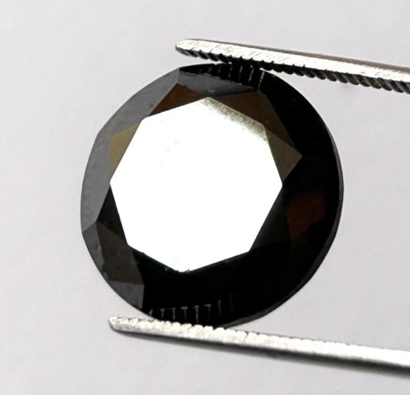 13CT Natural Black Diamond: Round Brilliant Cut Rare Diamond (14.02×9.05mm)