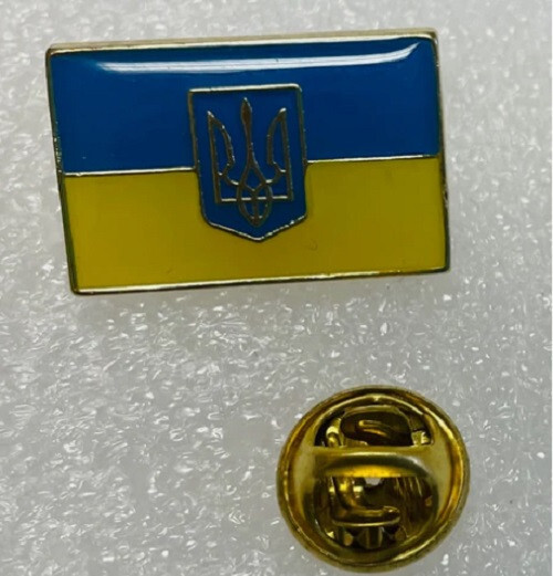STAND WITH Ukraine Ukrainian Trident ENSIGN Rectangle Hat Cap Lapel Pin
