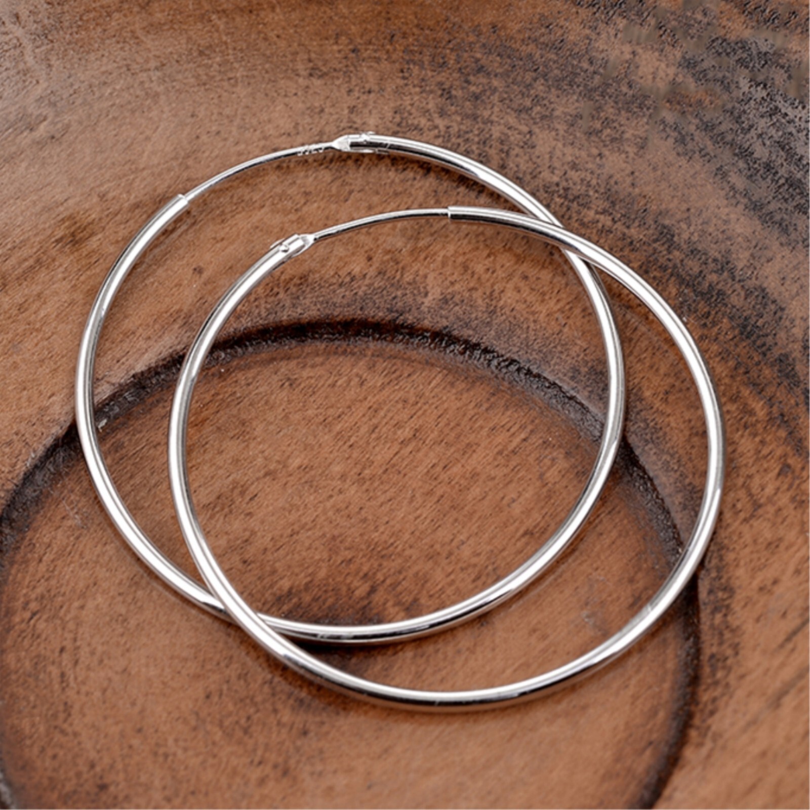 Sterling Silver Hinged Plain Hoop Sleep Earrings 40mm 50mm