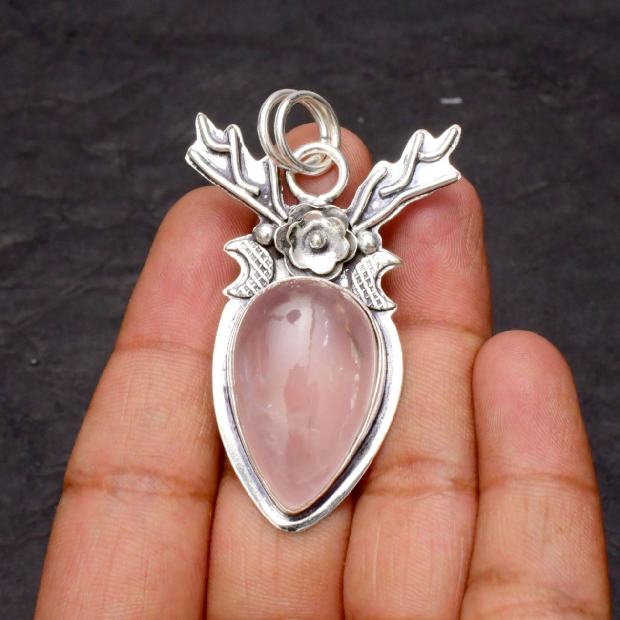 Rose Quartz Gemstone 925 Sterling Silver Jewelry Pendant 1-2″