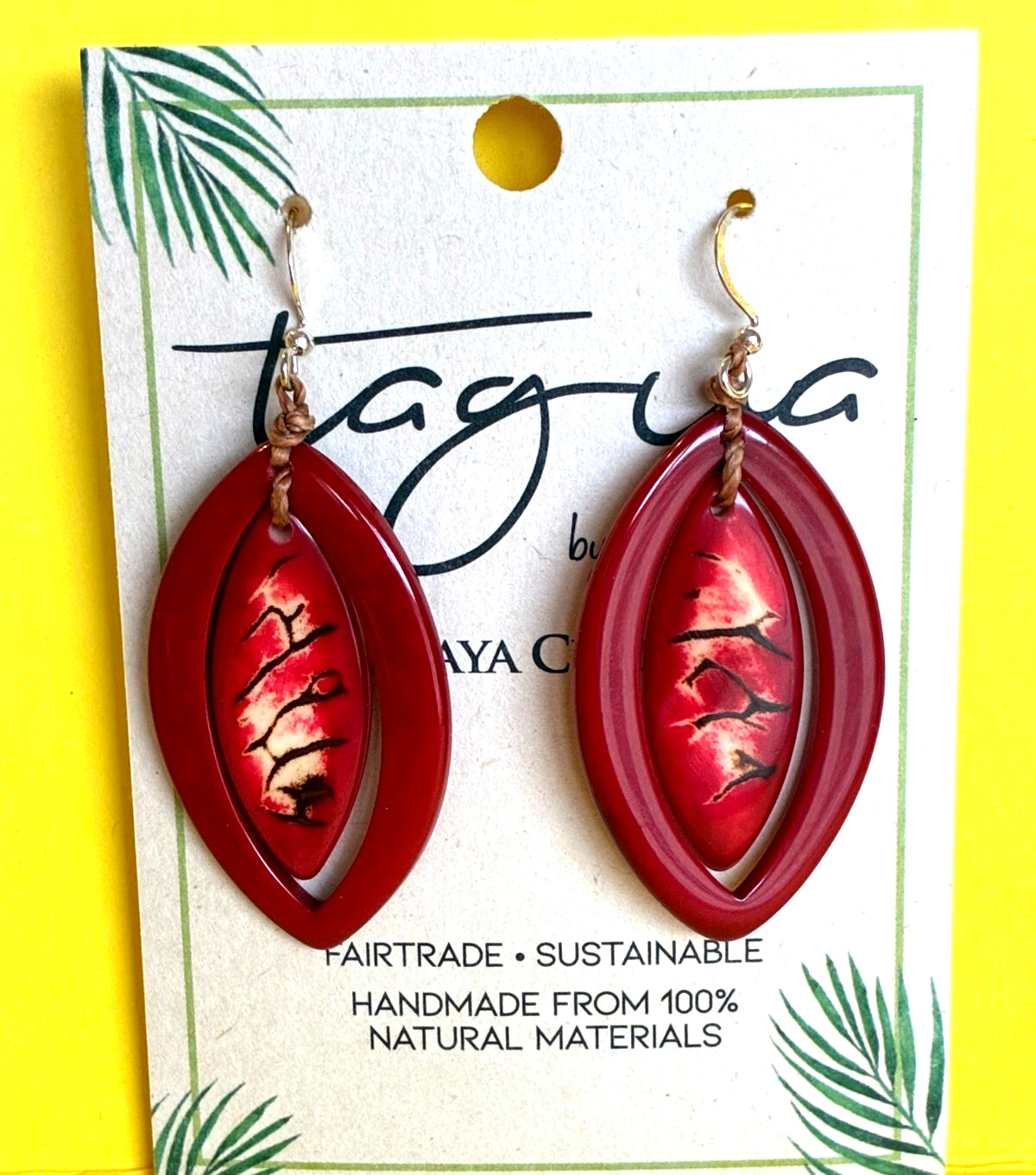 Tagua Nut Drop Earrings, Handmade Ecuador “Naomi” TR-2