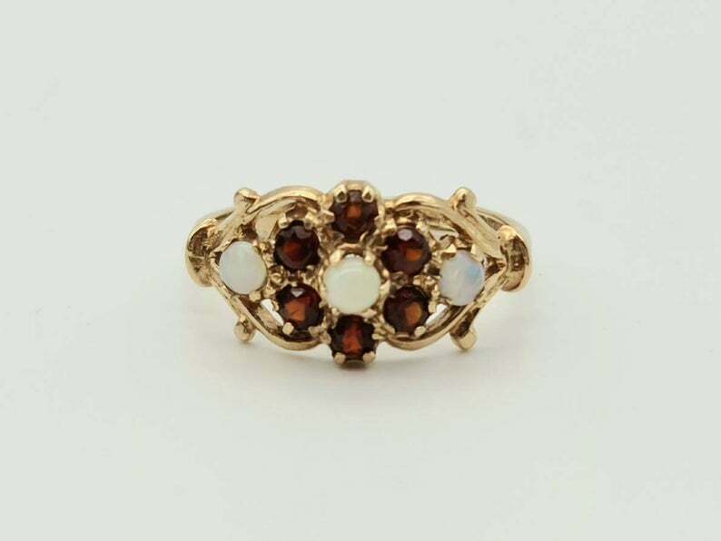 1Ct Round Cut Simulated Opal Flower Wedding Ring 14K Yellow Gold Plated Silver