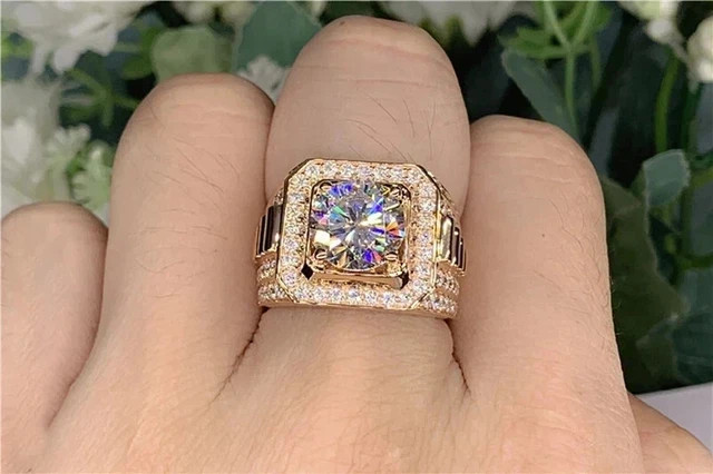 2.20Ct Round Cut Natural Moissanite Men’s Solitaire Ring 14K Rose Gold Plated