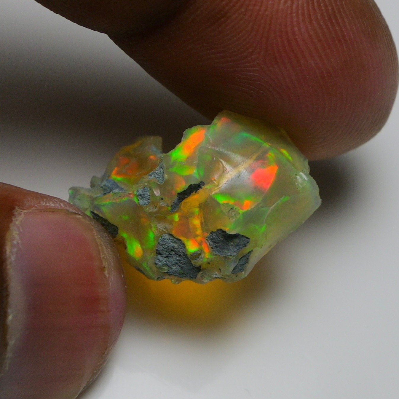 Jewelry Grade Black Opal Rough 13.90 Cts, Natural Ethiopian Raw, Green Fire Opal