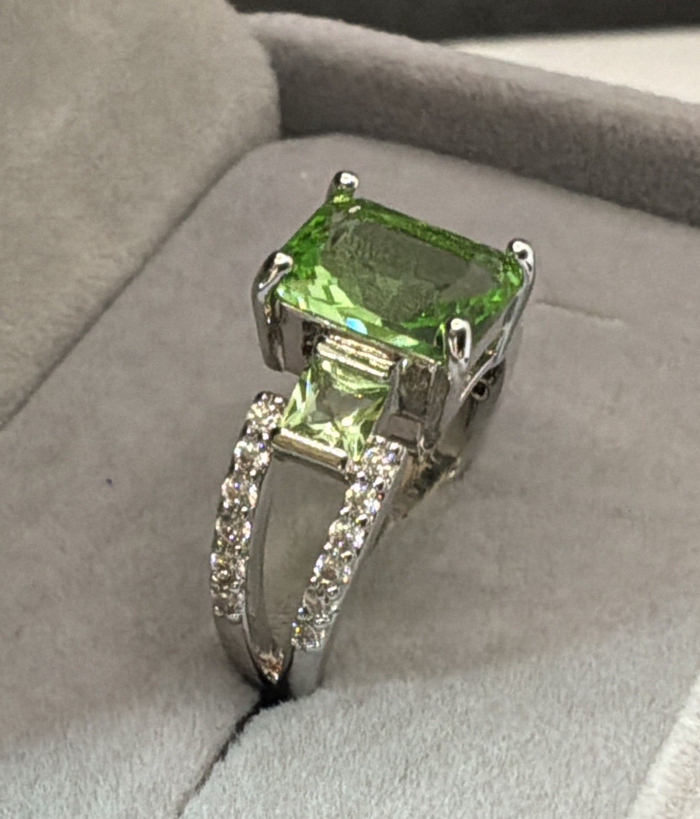 PERIDOT RING – 10X8mm Or 3.0ctw – Peridot & White Accents – .925 Sterling Silver