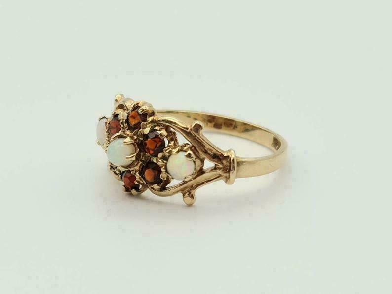 1Ct Round Cut Simulated Opal Flower Wedding Ring 14K Yellow Gold Plated Silver
