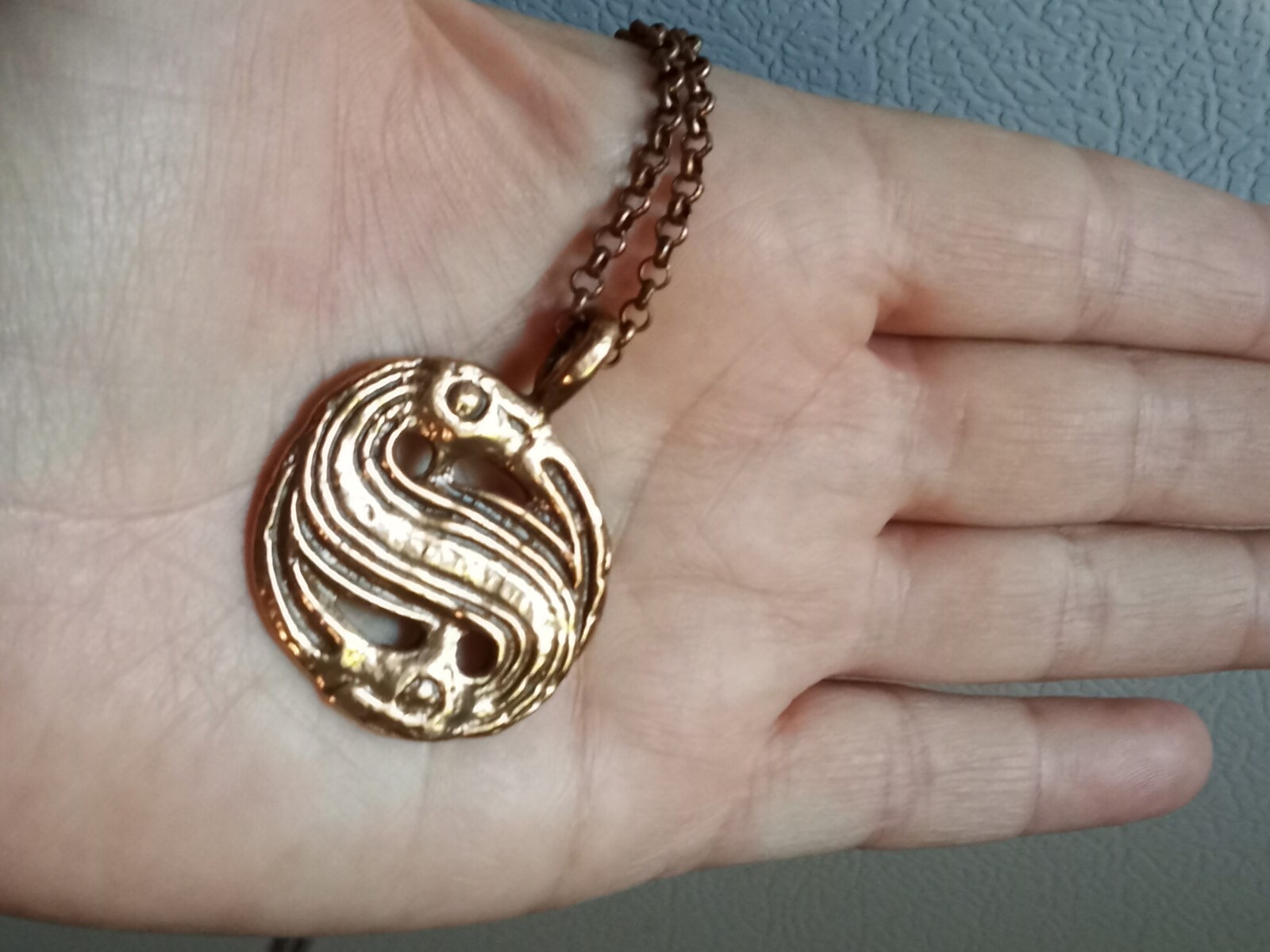 Vintage Estate Modernist A.Lautz Tana-KOPI Danish Viking Brass Pendant Necklace