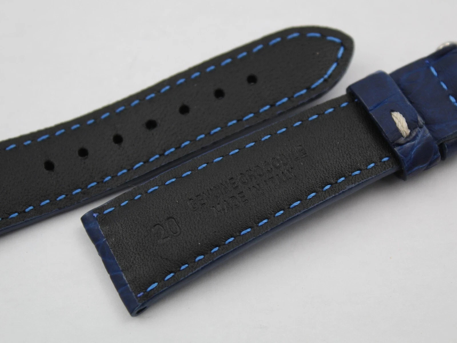 Blue Rubber Crocodile Leather Strap Various Sizes Made Italy Sporty New