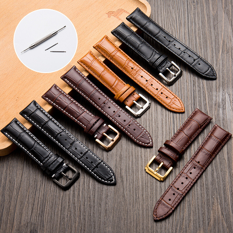 Head layer leather strap with calf leather needle buckle watch strap 12-24mm