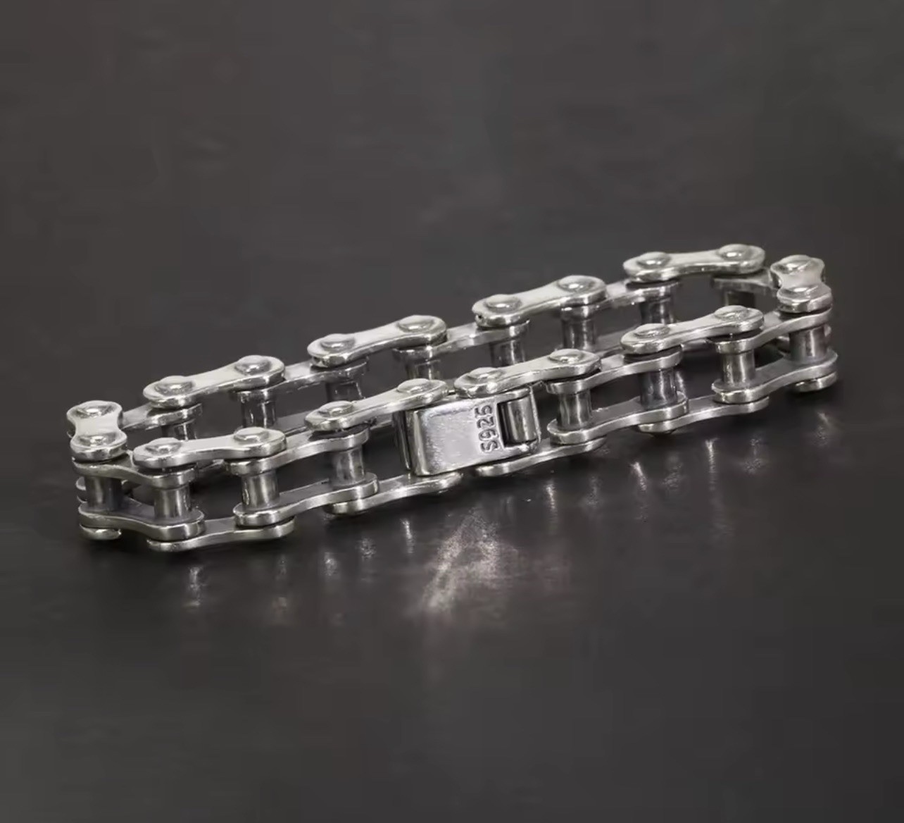 925 Sterling Silver Bracelet for Men Women, Bicycle Chain Style, 10mm/20cm