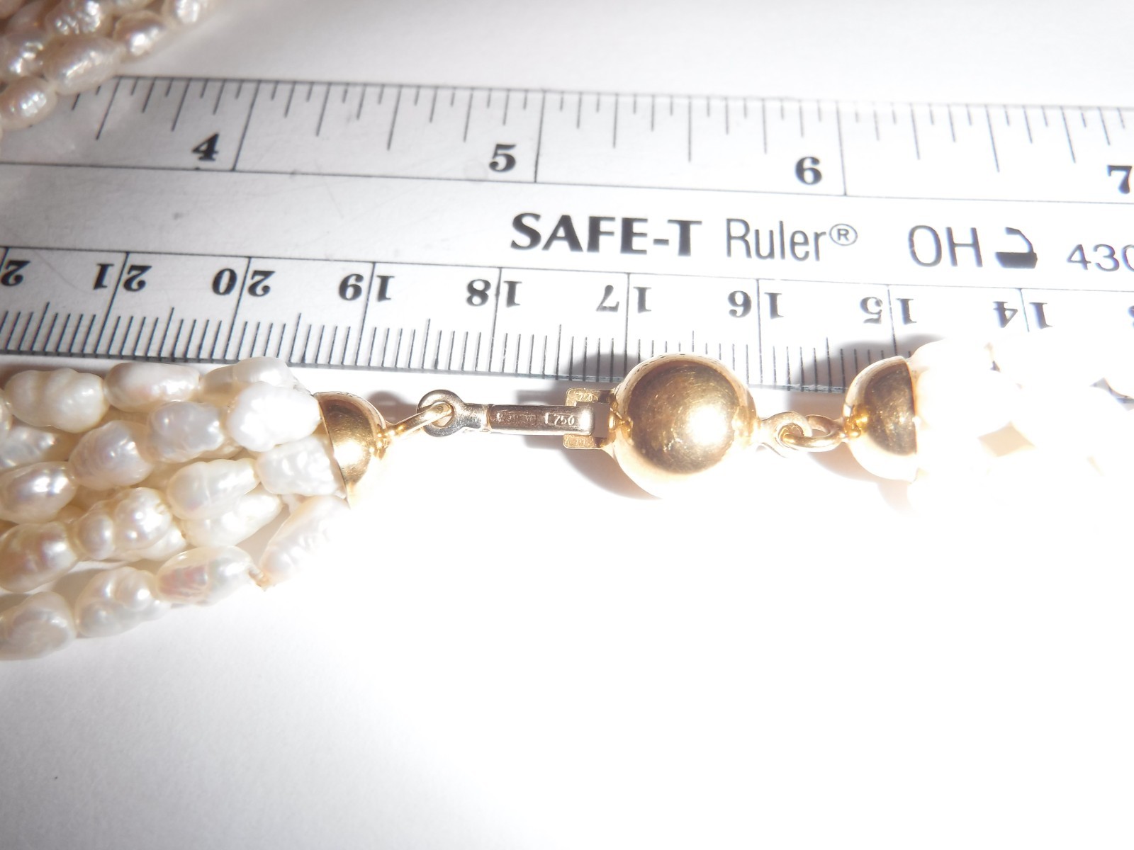 18 K (750) Solid Gold Clasp Italian 7 Strand Nugget FW Pearl Necklace 16″ Choker