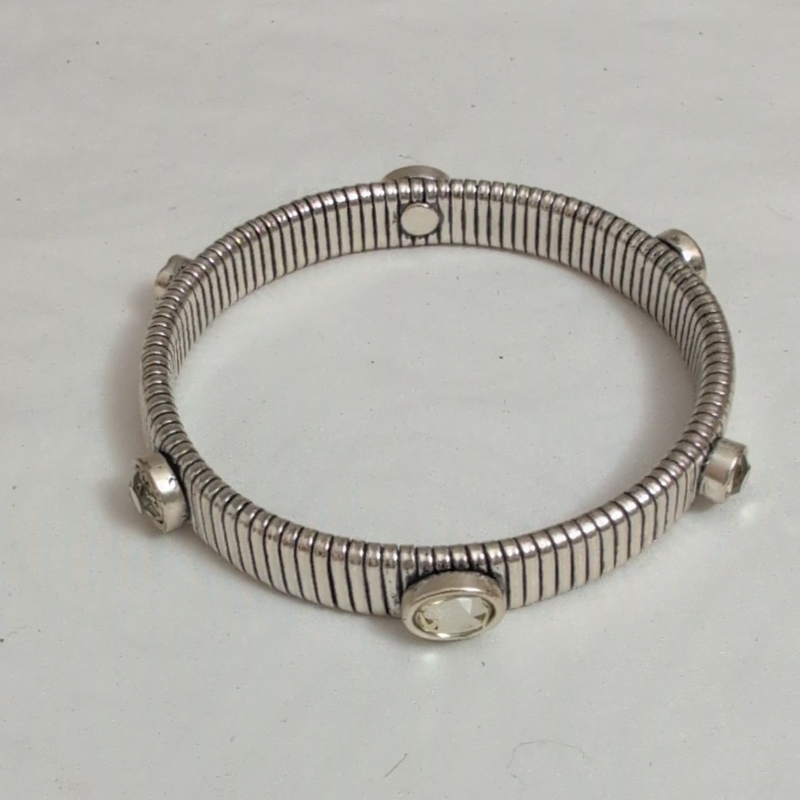 Chico’s Jewelry Set of 3 Stackable Silver Tone Bracelets, Blue Druzy, Gift Pouch